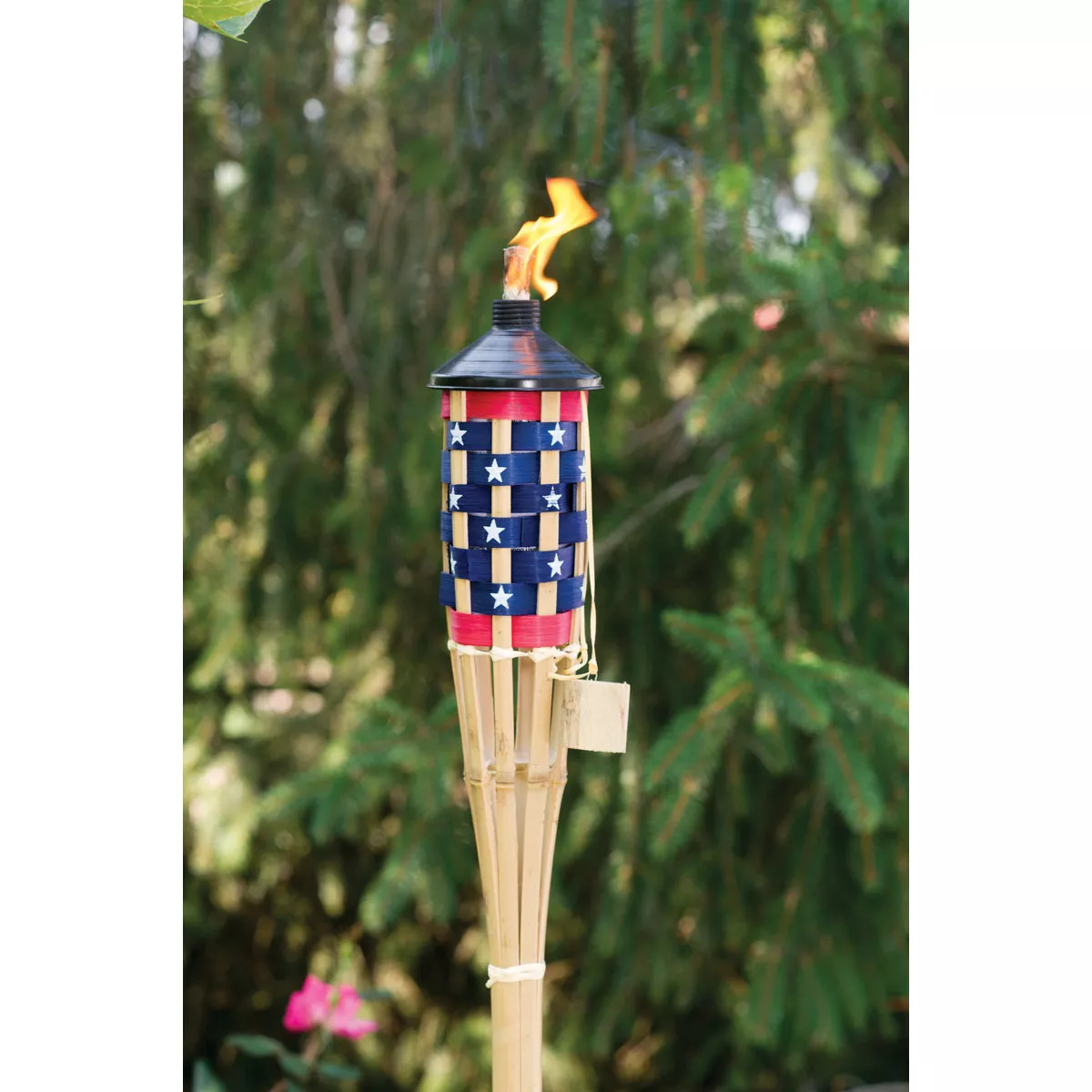 Outdoor Expressions 5 Ft. Natural Bamboo American Flag Patio Torch - photo 4