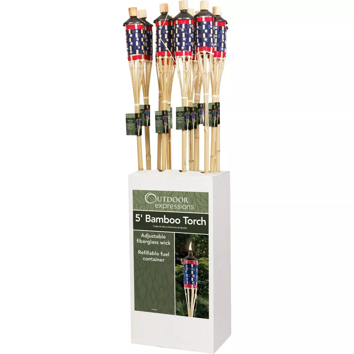 Outdoor Expressions 5 Ft. Natural Bamboo American Flag Patio Torch - photo 3