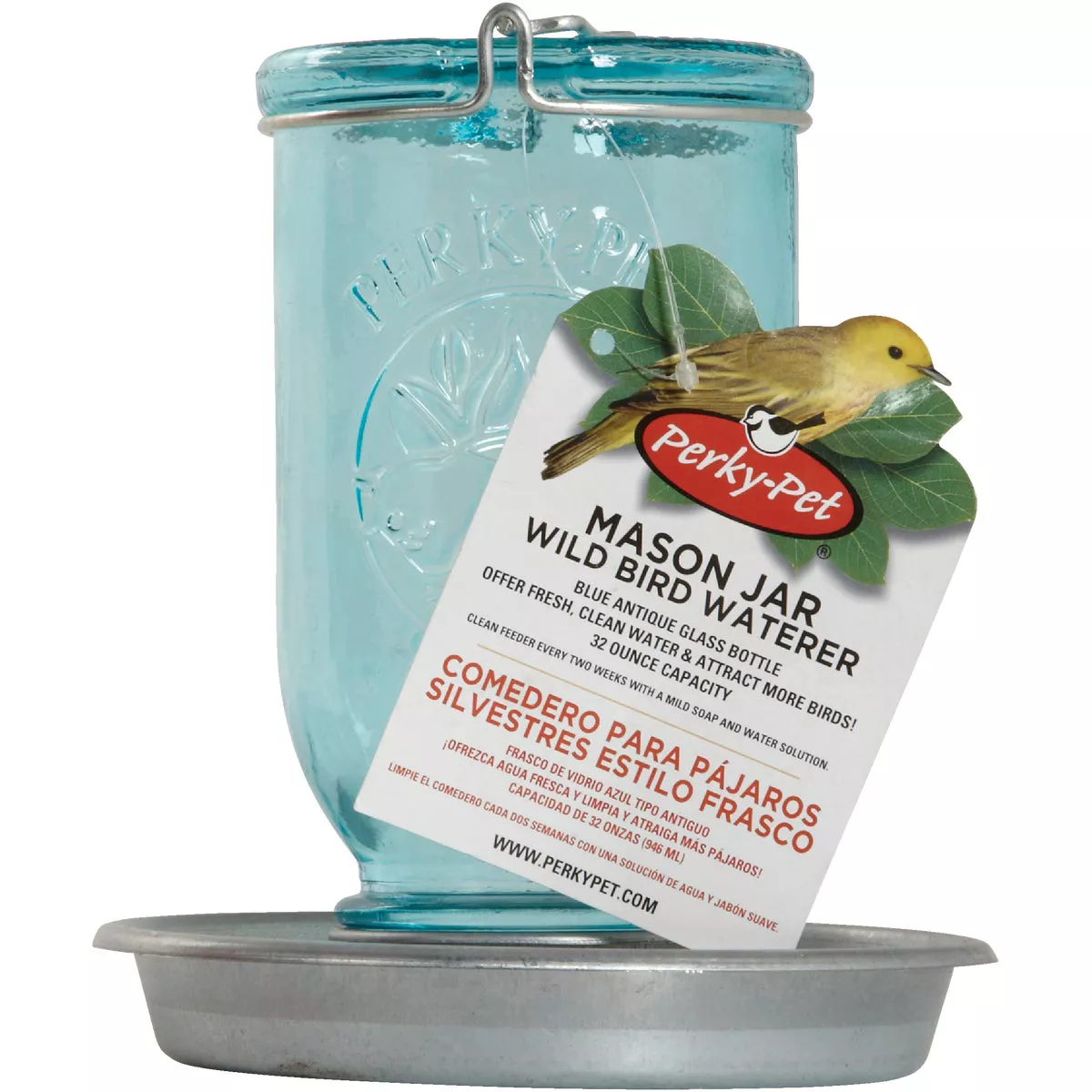 Perky-Pet 32 Oz. Blue Mason Jar Bird Waterer - photo 2