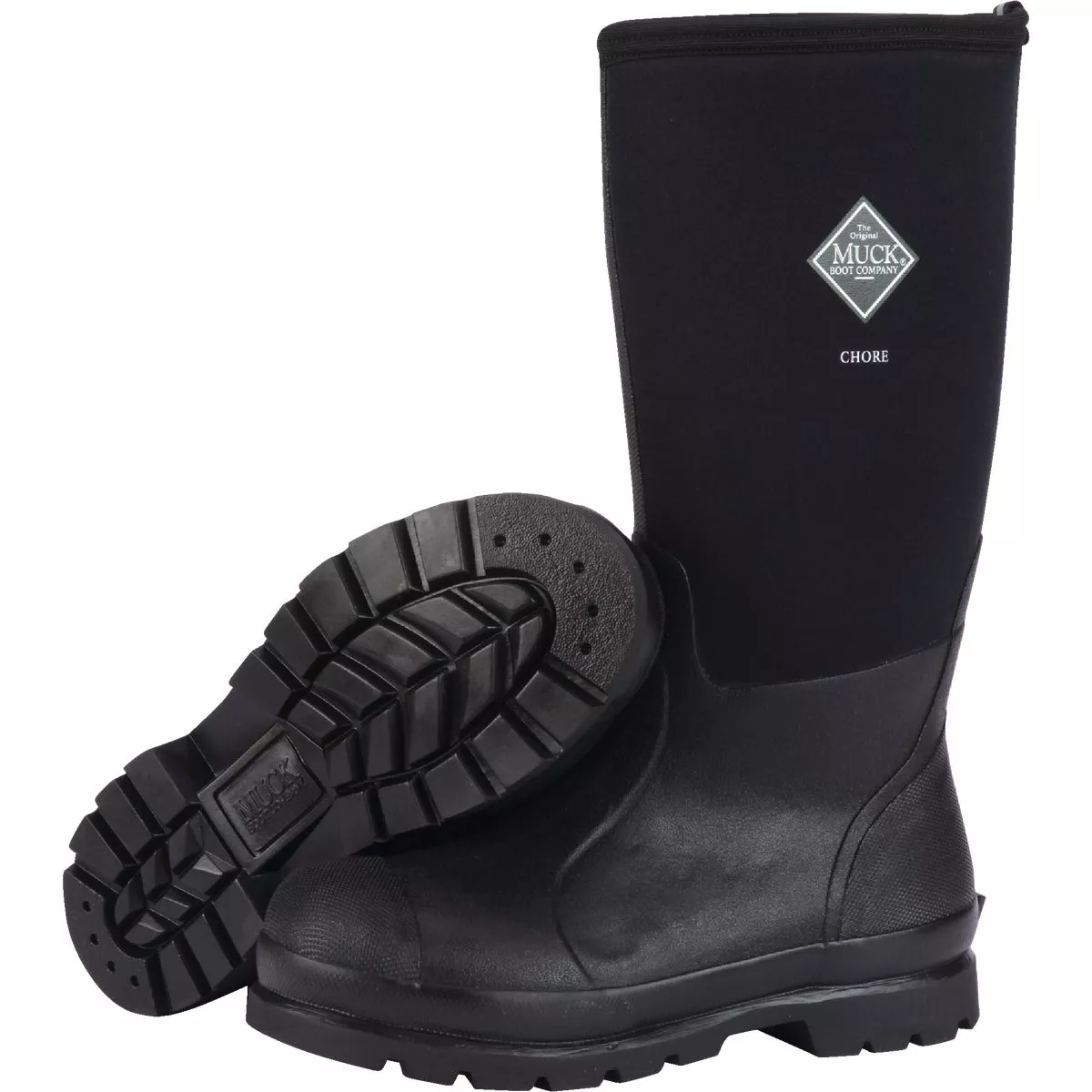 The Muck Boot Company Chore Classic Hi Men's Black Plain Toe Rubber Work Boot, Size 8