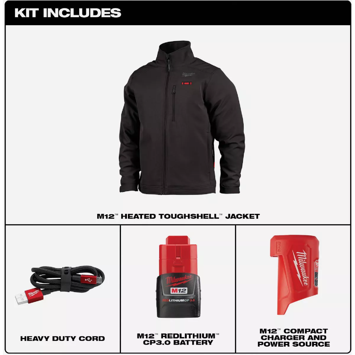Milwaukee M12 TOUGHSHELL Men's Black Cordless Heated Jacket Kit, 2XL - photo 3