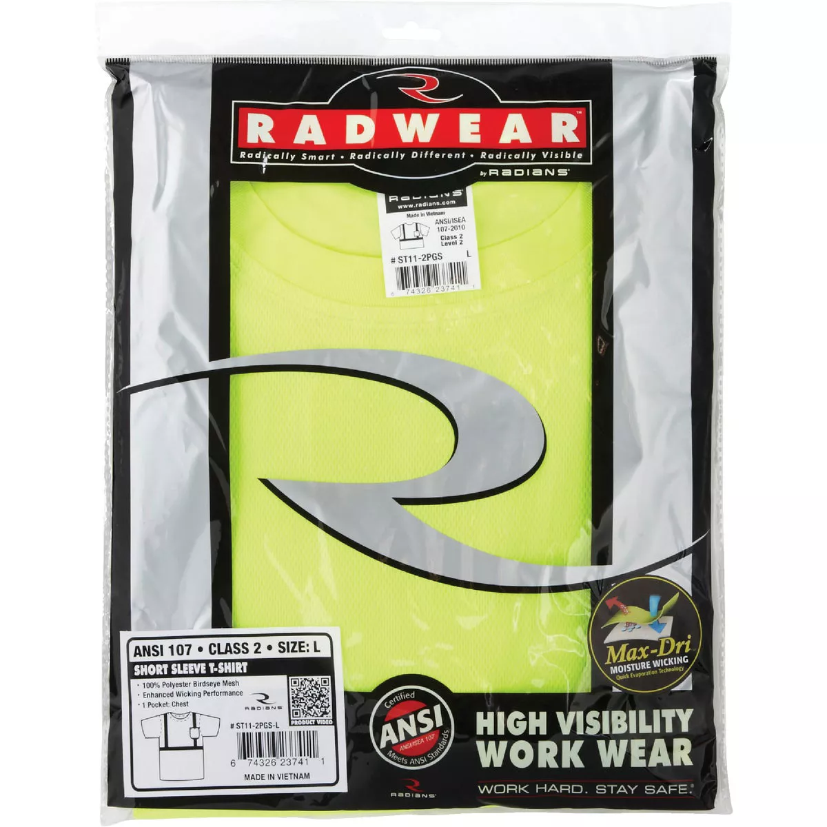Radians Rad Wear ANSI Class 2 Hi Vis Green Safety T-Shirt Large - photo 2