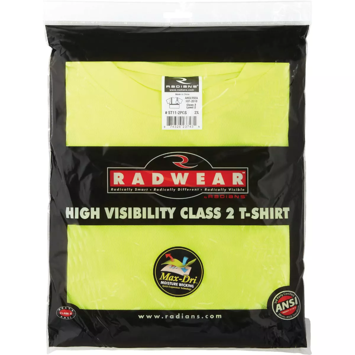 Radians Rad Wear ANSI Class 2 Hi Vis Green Safety T-Shirt 2XL - photo 2