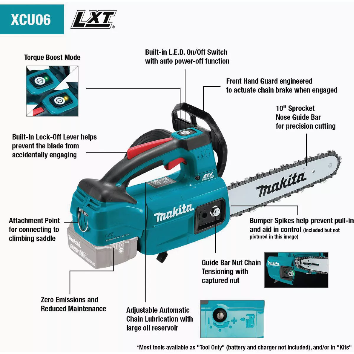 Makita 10 In. 18V LXT Lithium Ion Brushless Cordless Chainsaw - photo 13