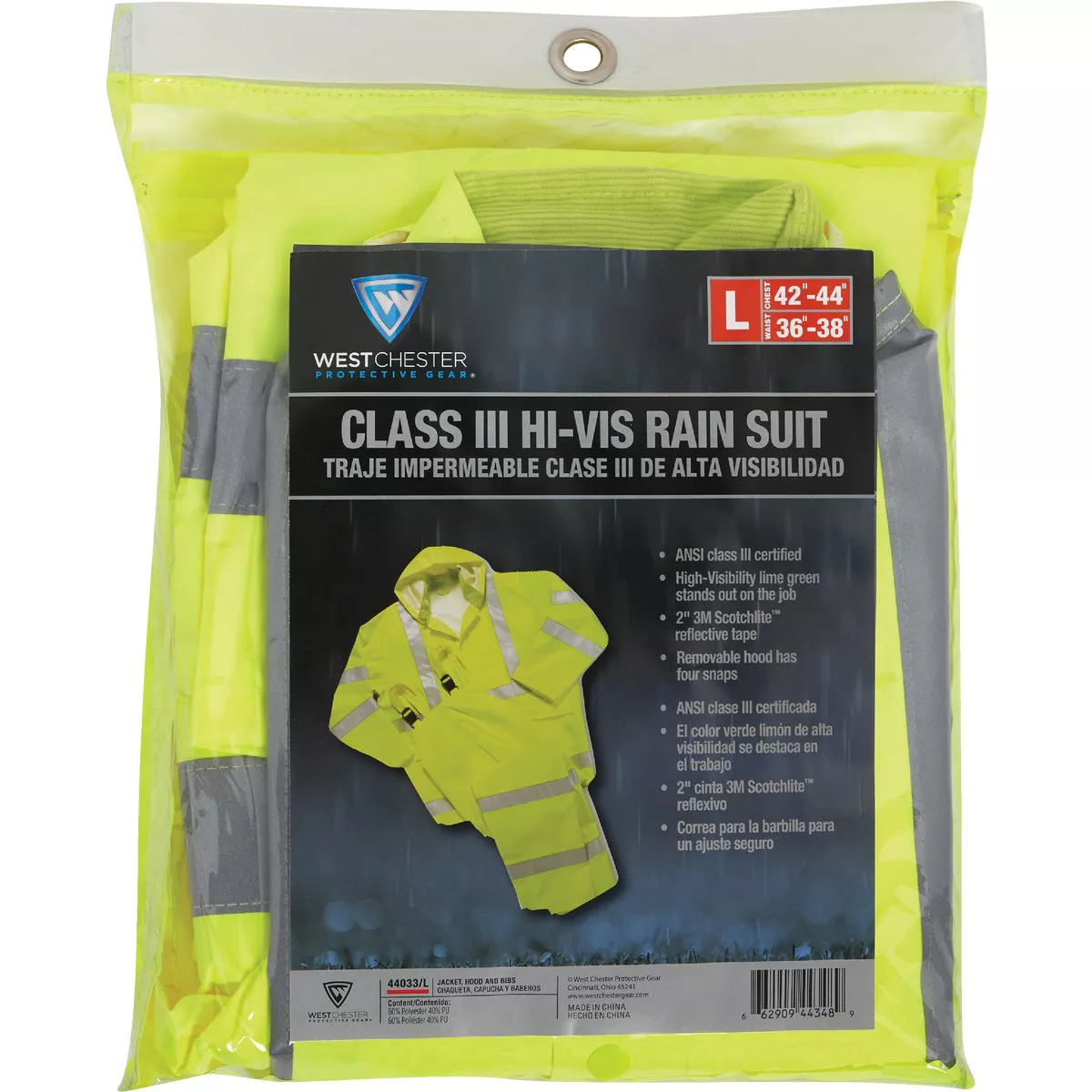 West Chester Protective Gear Large 3-Piece Fluorescent Hi-Vis Yellow Rain Suit - photo 2