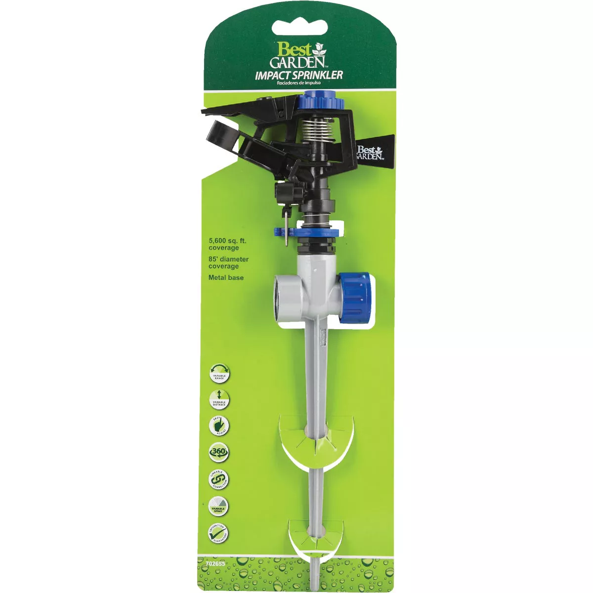 Best Garden Poly & Metal 5600 Sq. Ft. Spike Impulse Sprinkler - photo 2
