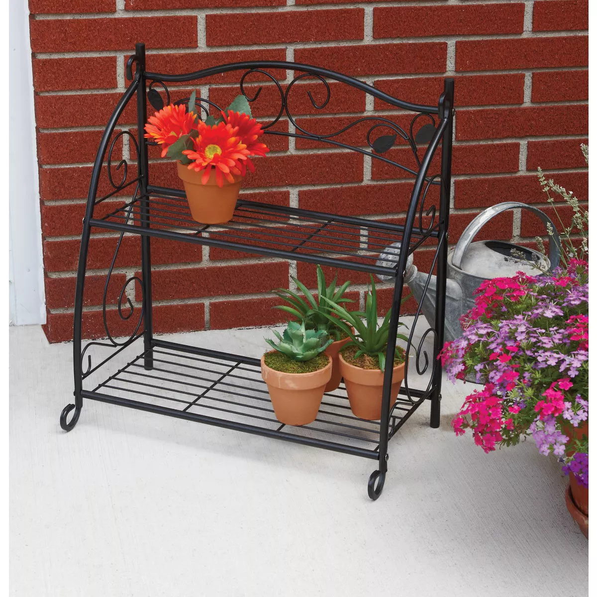 Best Garden Black Powder-Coat Steel 24 In. H. 2-Shelf Indoor/Outdoor Plant Stand - photo 2