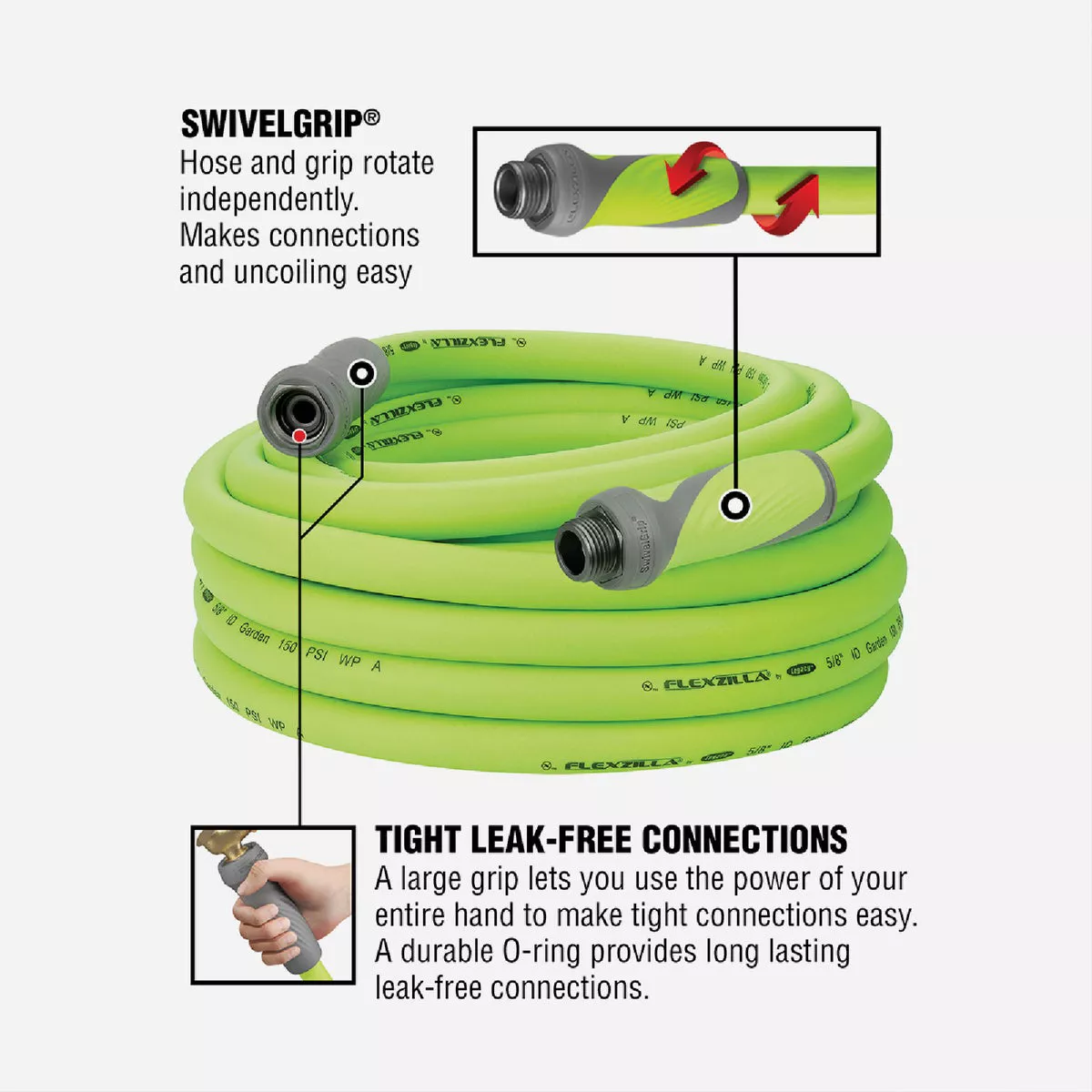 Flexzilla 5/8 In. Dia. x 50 Ft. L. Drinking Water Safe Garden Hose with SwivelGrip Connections - photo 2