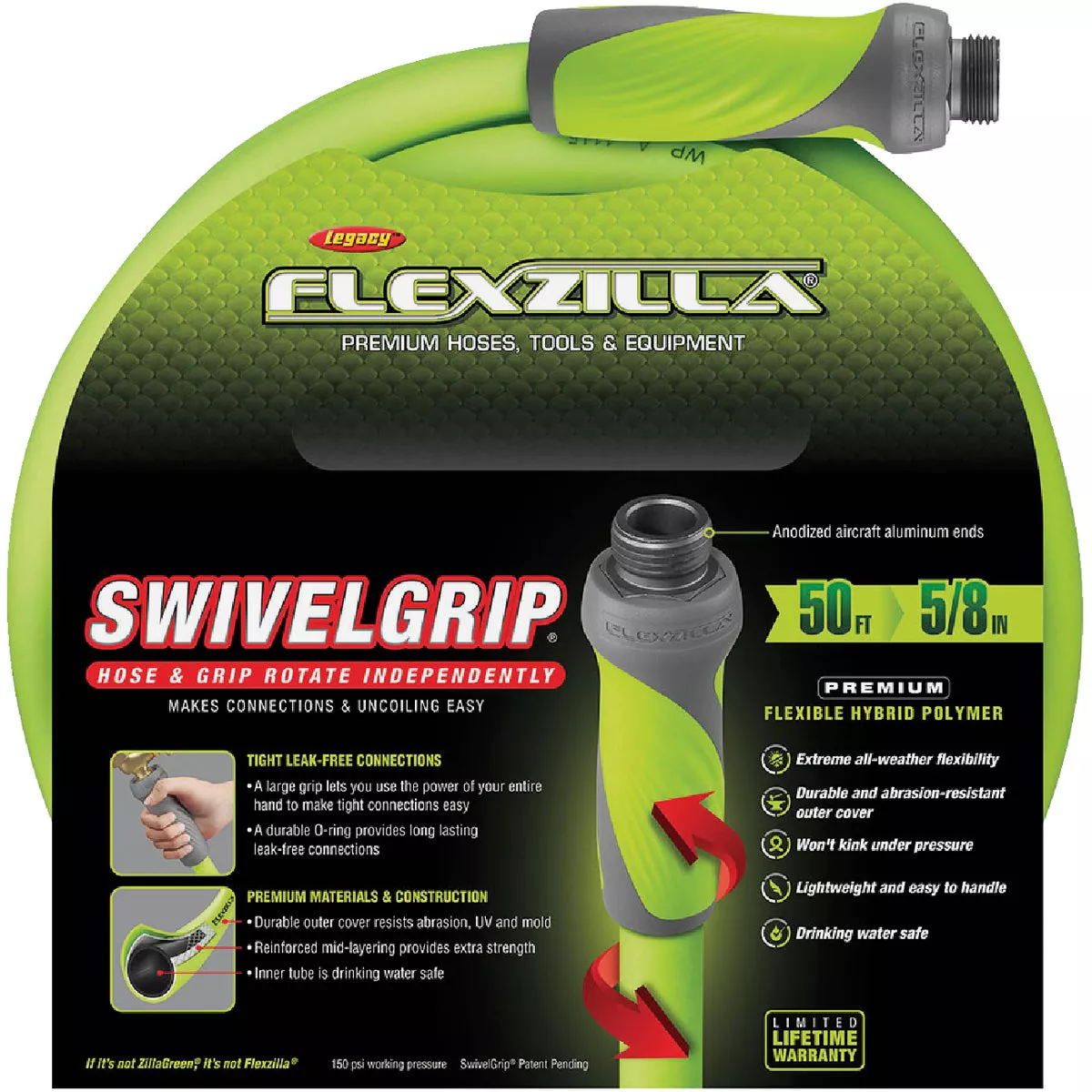 Flexzilla 5/8 In. Dia. x 50 Ft. L. Drinking Water Safe Garden Hose with SwivelGrip Connections - photo 7