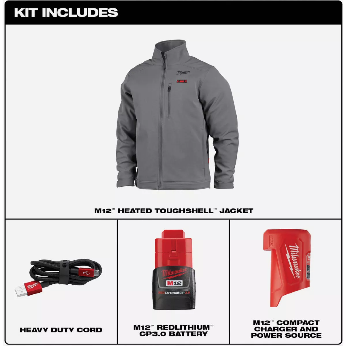 Milwaukee M12 TOUGHSHELL Men's Gray Cordless Heated Jacket Kit, XL - photo 5