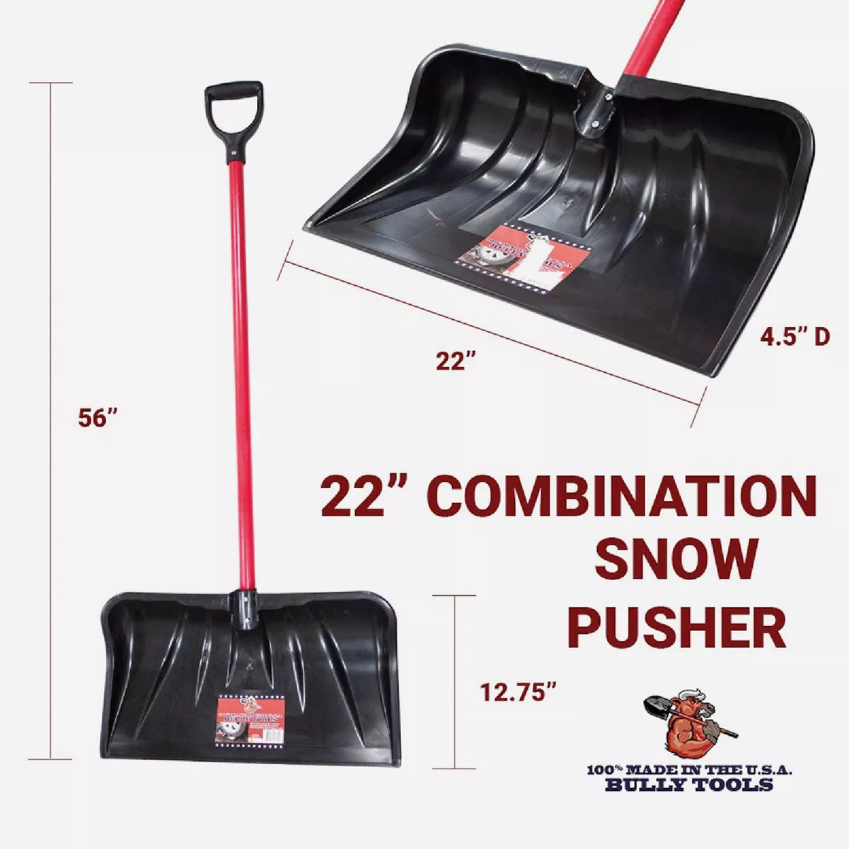 Bully Tools 22 In. Poly Combo Snow Pusher with 37 In. Fiberglass Handle - photo 6