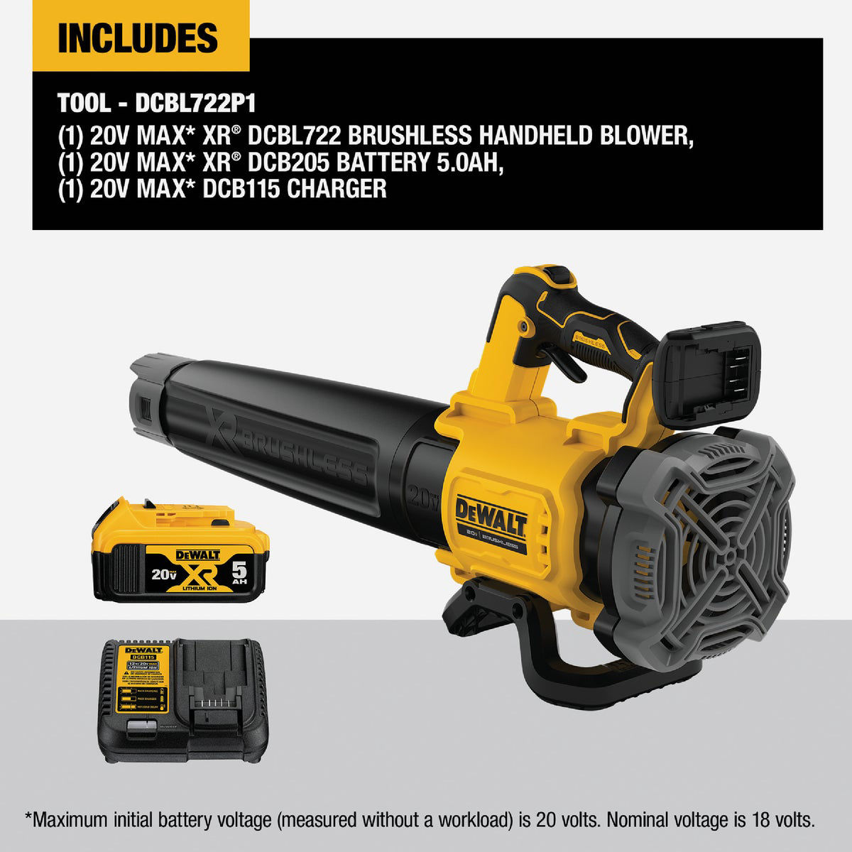 DEWALT 20V MAX XR Brushless Cordless Blower Kit with 5.0 Ah Battery Charger