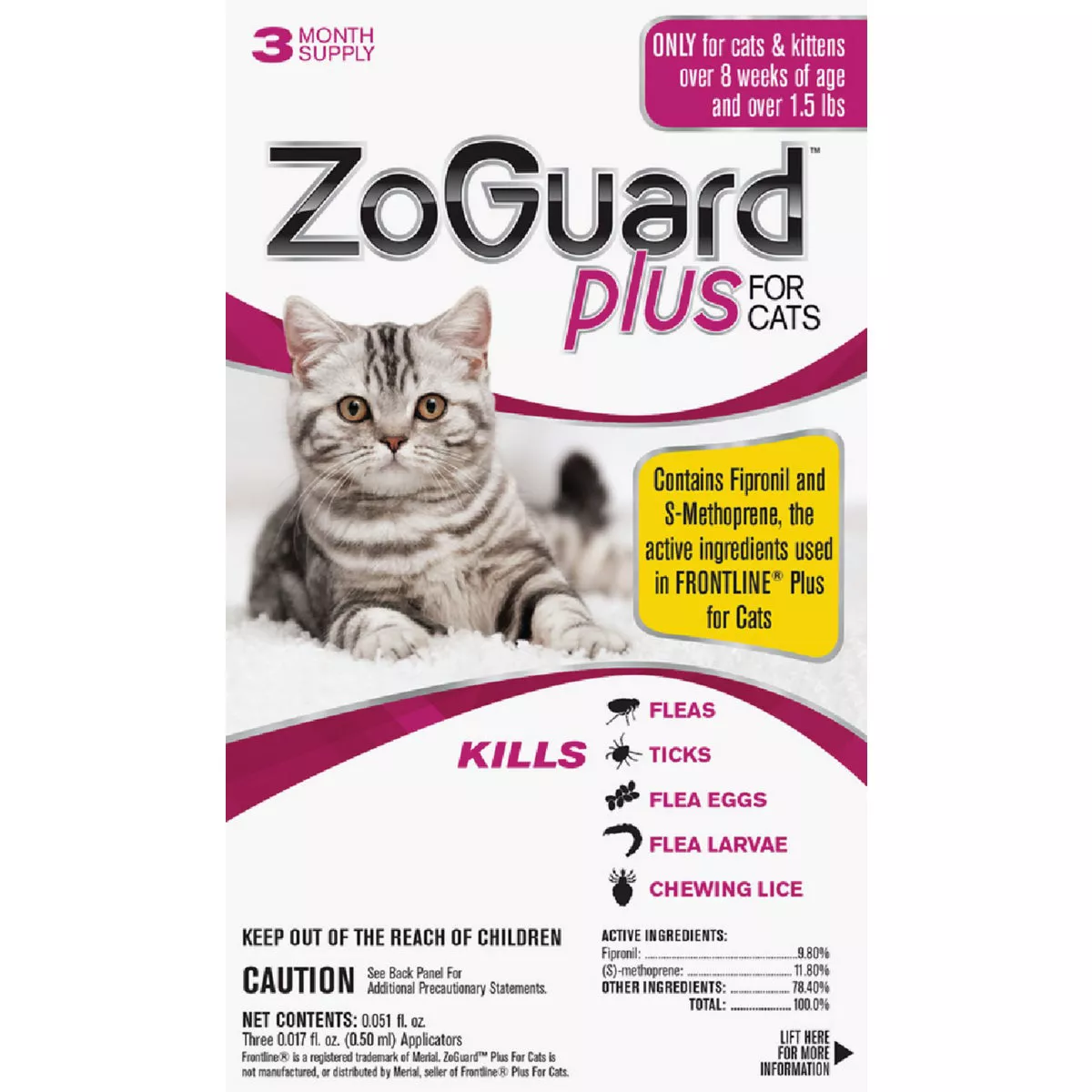 ZoGuard Plus 3-Month Supply Flea & Tick Treatment For Cats Over 1-1/2 Lb.