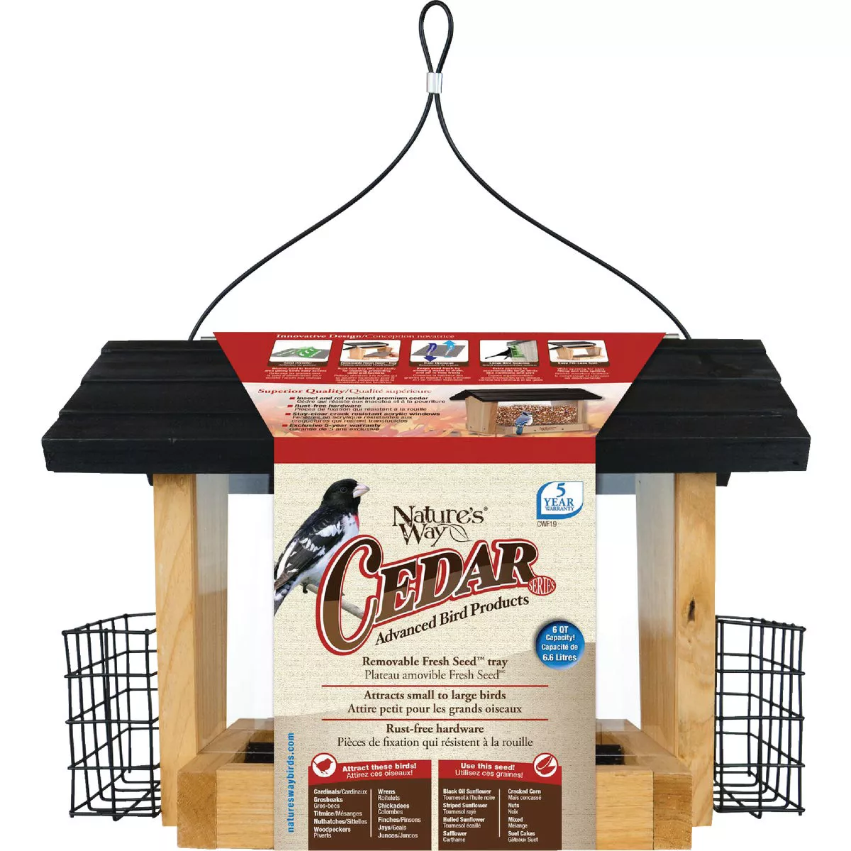 Nature's Way 6 Qt. Natural Cedar Hopper Bird Feeder with Suet Cages - photo 2