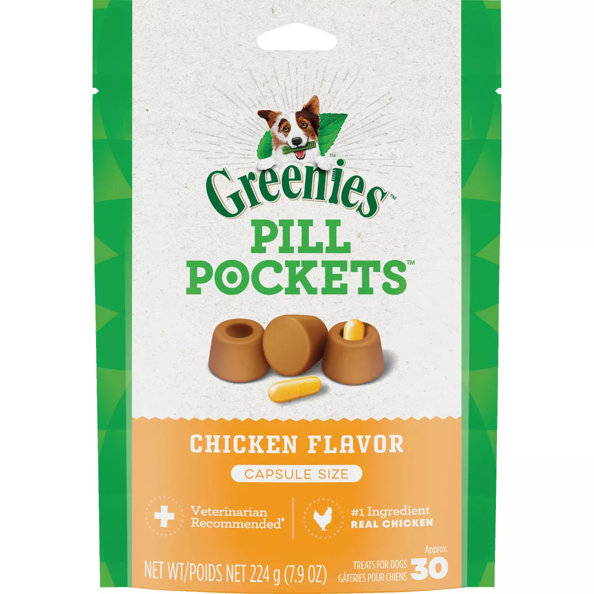 Greenies Capsule Pill Pockets Chicken Flavor Chewy Dog Treat (30-Pack)