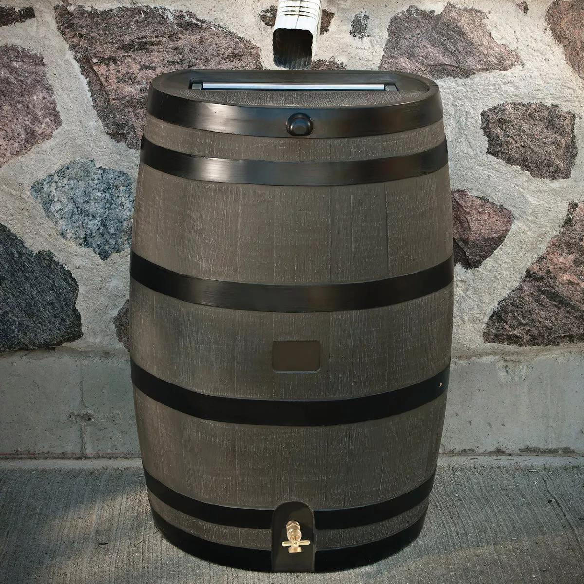 RTS Home Accents 50 Gal. Woodgrain Polyethylene Flat Back Rain Barrel - photo 2