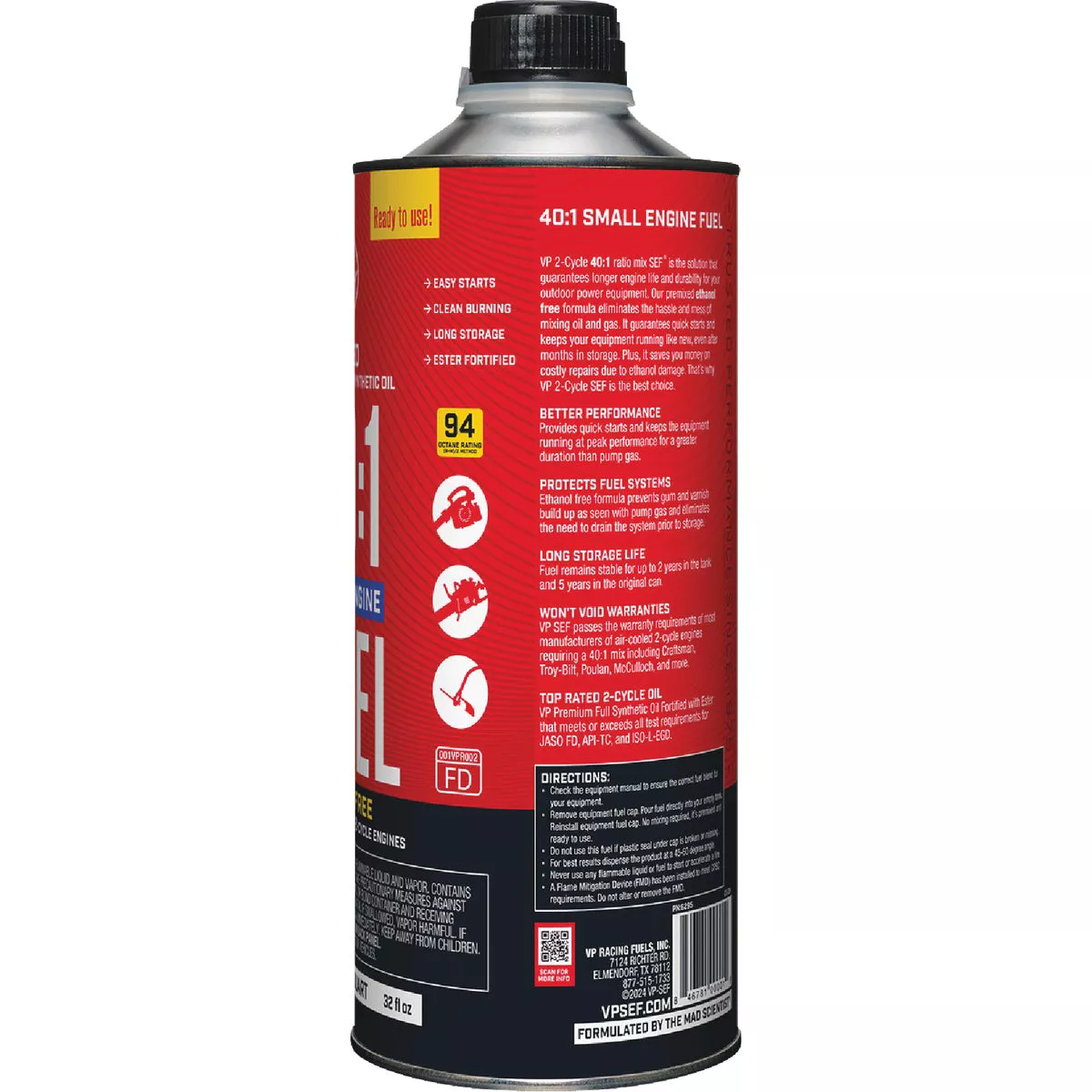 VP Racing Fuels 32 Oz. 40:1 Ethanol-Free Gas & Oil Pre-Mix - photo 4