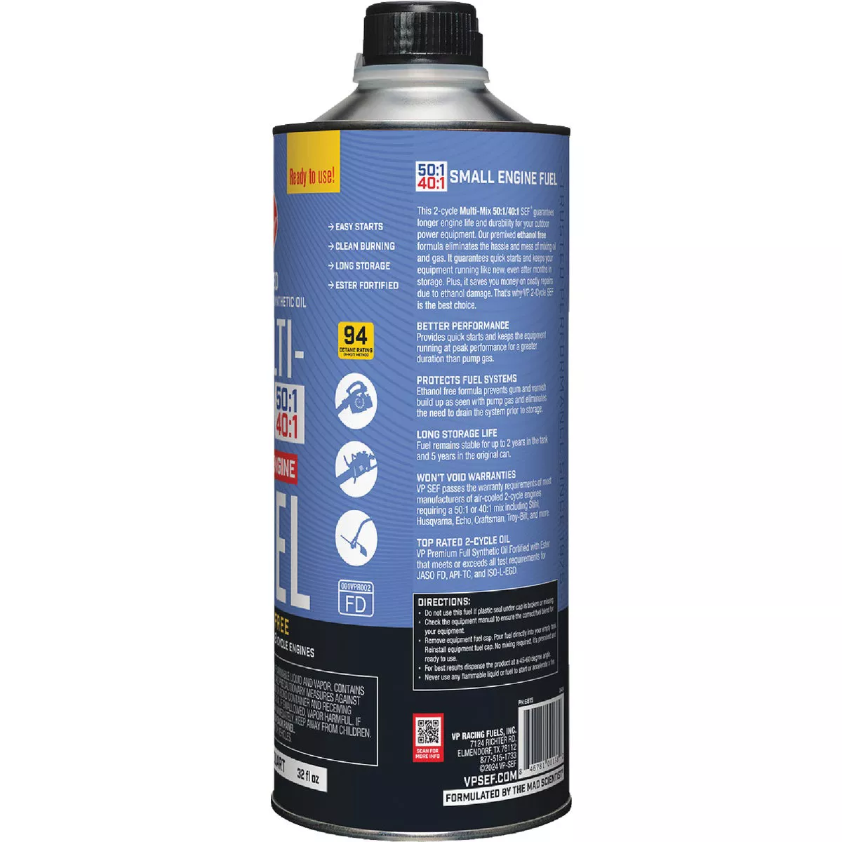 VP Racing Fuels 32 Oz. 40:1/50:1 Ethanol-Free Multi-Mix Gas & Oil Pre-Mix - photo 4