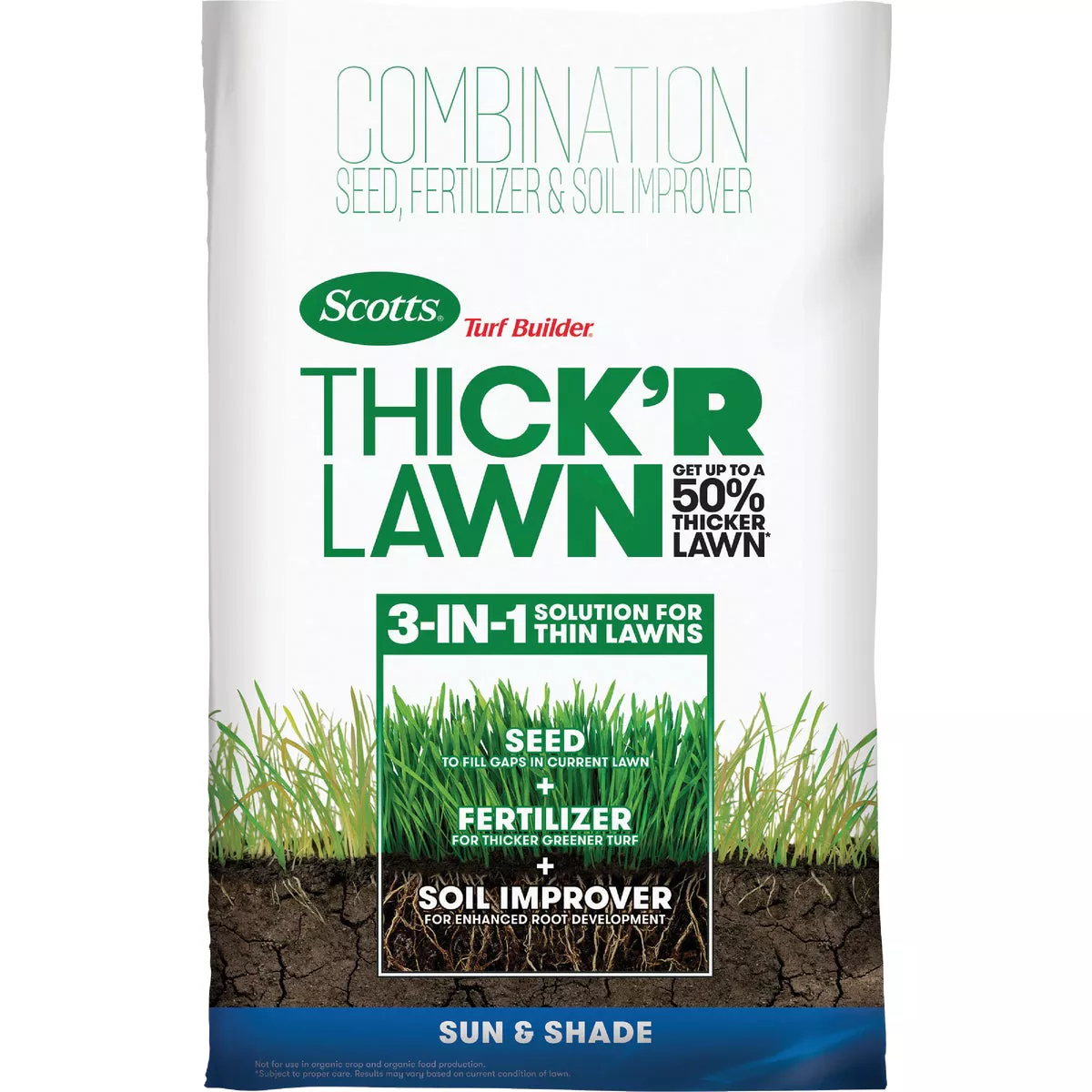 Scotts Turf Builder Thick'R Lawn 40 Lb. 4000 Sq. Ft. Sun & Shade Grass Seed, Fertilizer, and Soil Improver Combination