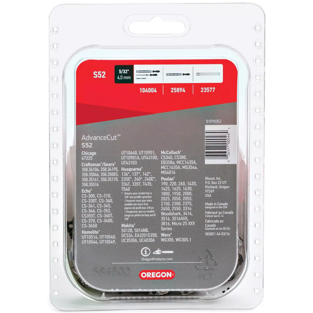 Oregon S52 AdvanceCut Chainsaw Chain for 14-Inch Bar -52 Drive Links fits Echo, Craftsman, Poulan, Homelite, Makita Husqvarna and more - photo 7