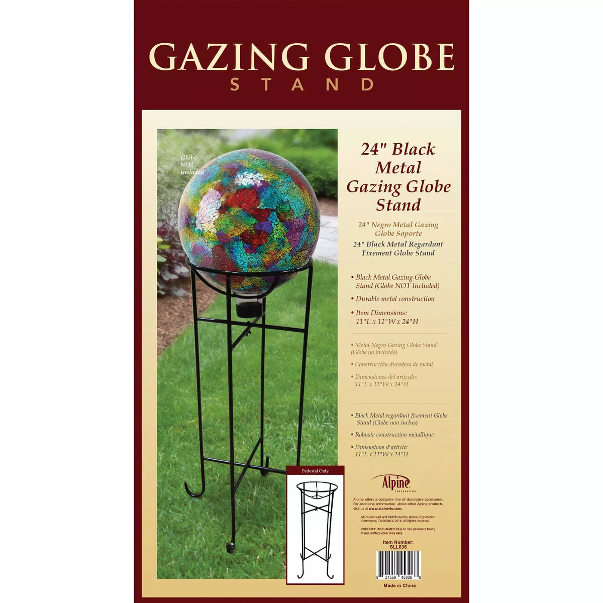 Alpine 13 In. W. x 24 In. H. x 13 In. L. Black Metal Gazing Globe Stand - photo 2