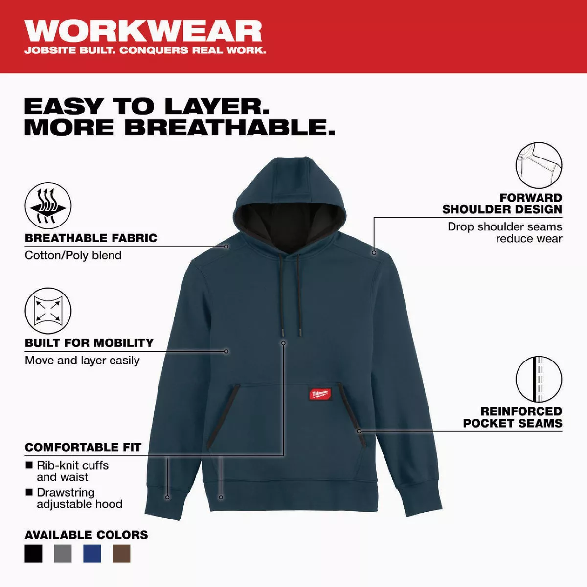 Milwaukee FREEFLEX Large Blue Midweight Pullover Hooded Sweatshirt - photo 2