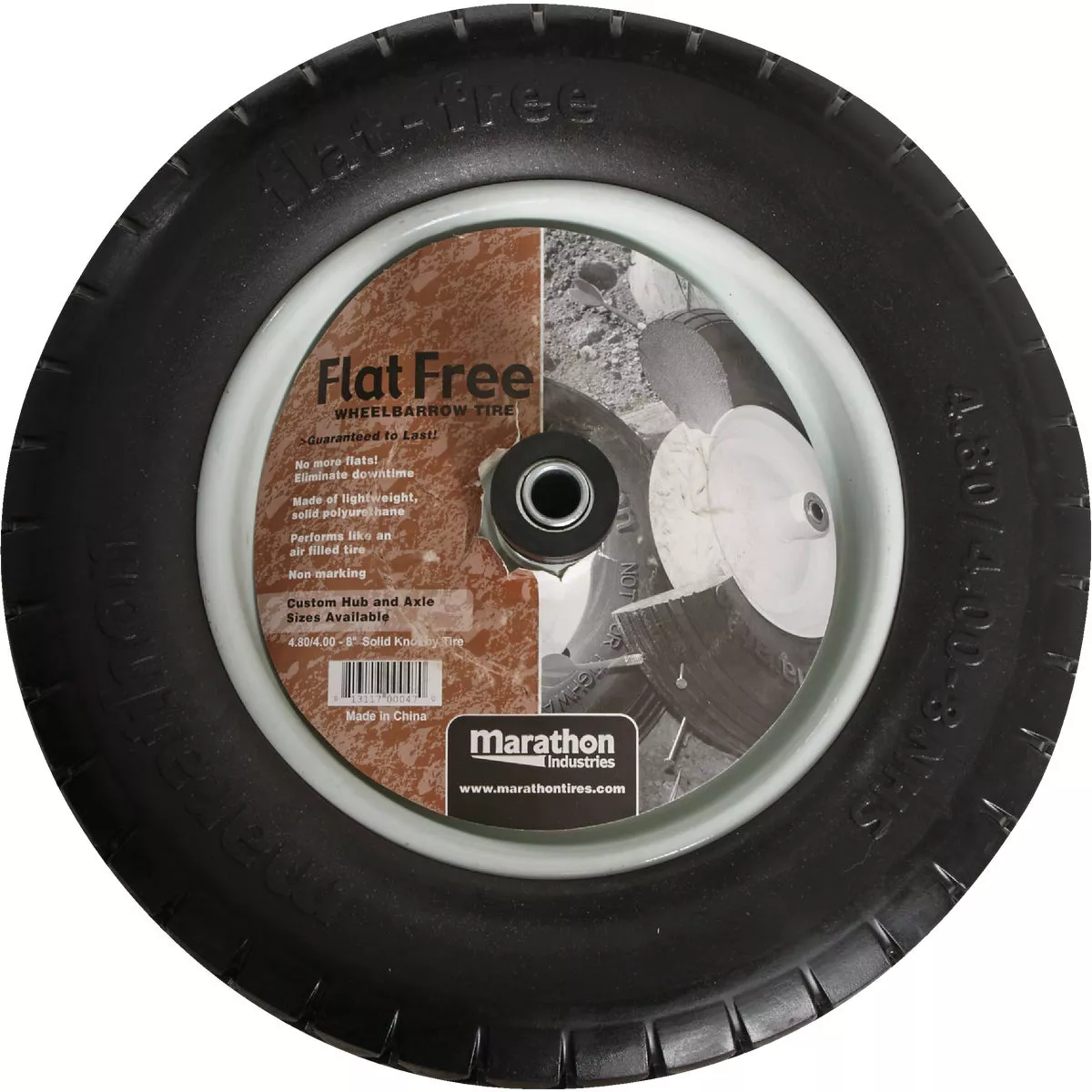 Marathon 16 x 480/400-8 In. Flat Free Wheelbarrow Wheel with Knobby Tread - photo 2