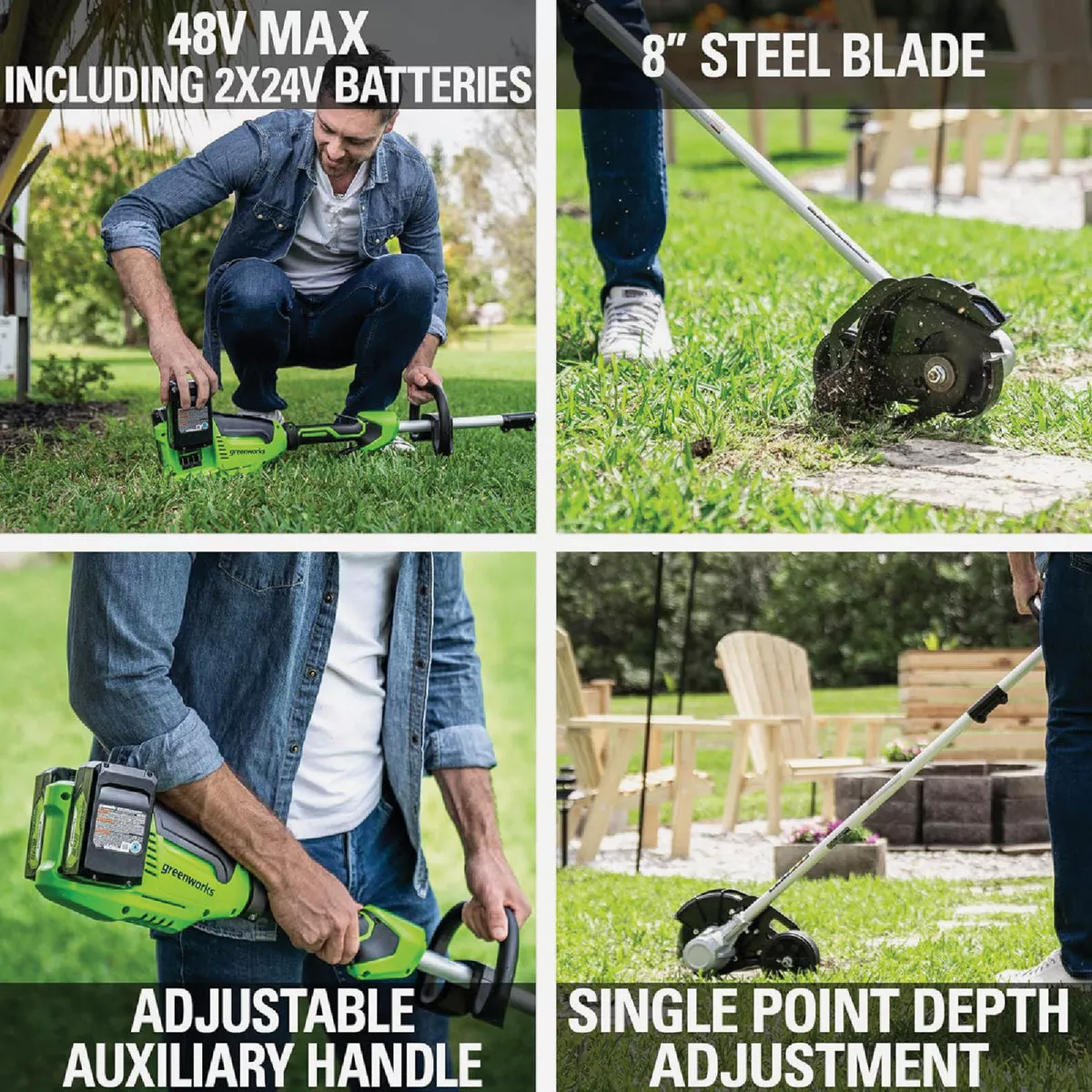 Greenworks 24V (2 x 24V) 8 In. Brushless Edger with (2) 4.0 Ah Batteries &Charger - photo 14
