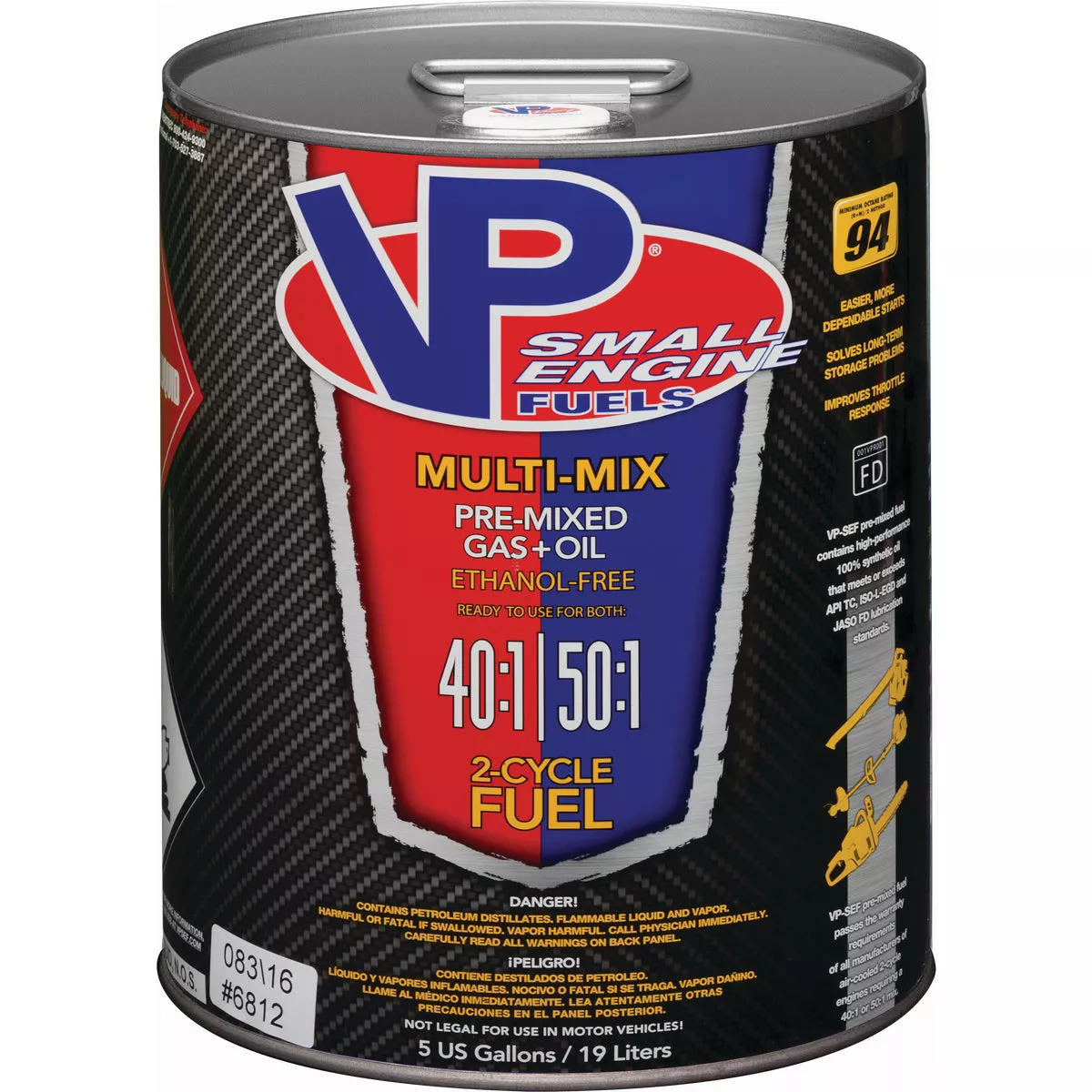 VP Racing Fuels 5 Gal. 40:1/50:1 Ethanol-Free Multi-Mix Gas & Oil Pre-Mix