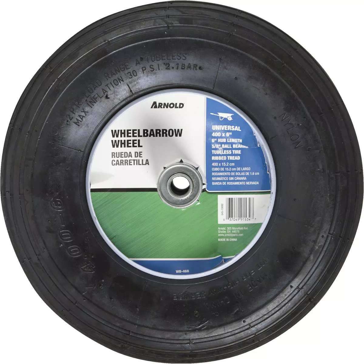Arnold 14 x 400-6 In. Pneumatic Wheelbarrow Wheel with 6 In. Hub - photo 2