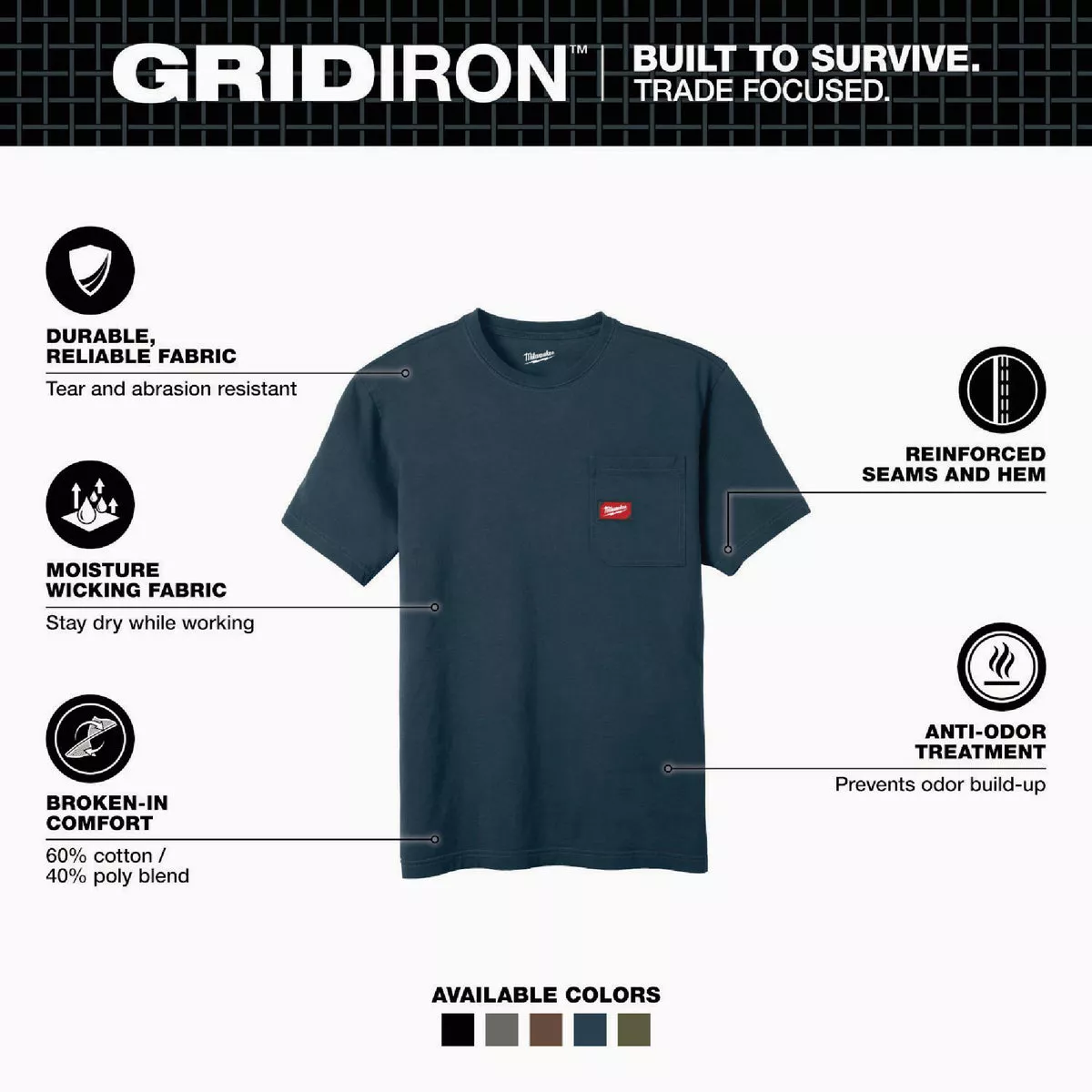 Milwaukee GridIron Men's Medium Blue Short Sleeve Pocket T-Shirt - photo 2