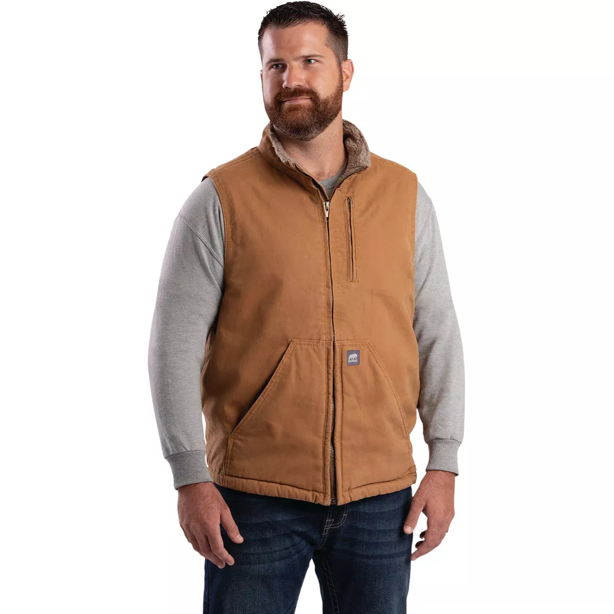 Berne Heartland Men's Medium Brown Sherpa-Lined Washed Duck Vest