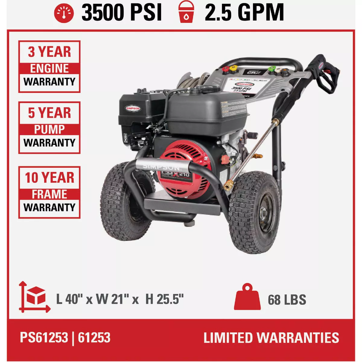 Simpson PowerShot 3500 psi 2.5 GPM Cold Water Professional Gas Pressure Washer - photo 5