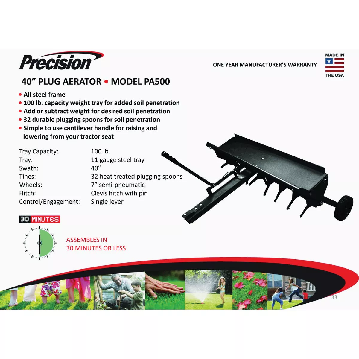 Precision 40 In. Tow-Behind Plug Aerator with Universal Hitch - photo 2