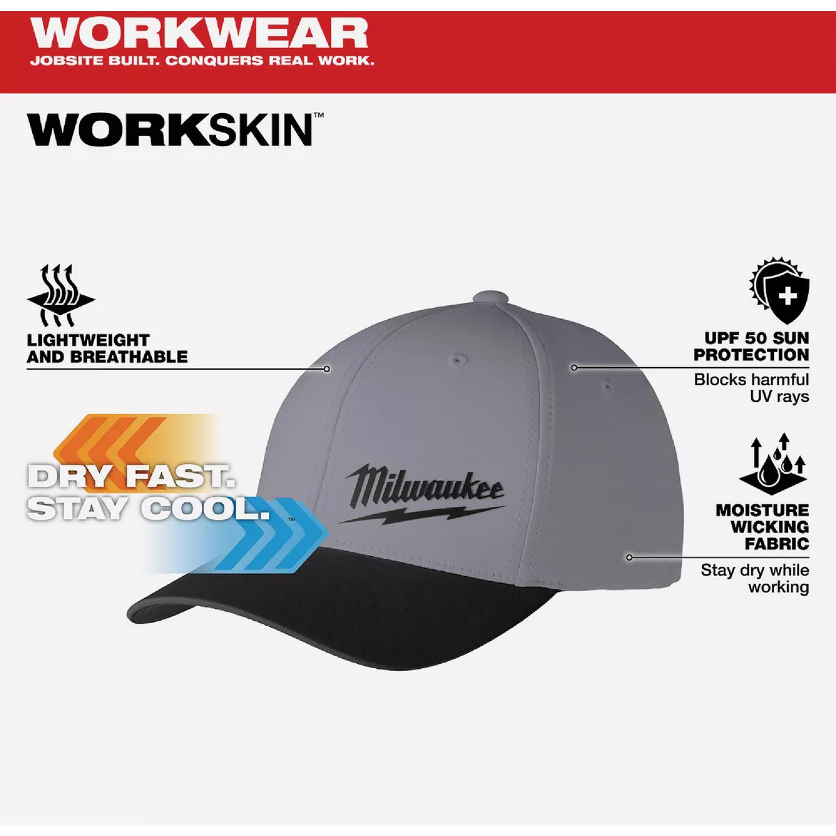 Milwaukee Workskin Dark Gray Performance Fitted Hat, Small/Medium - photo 4
