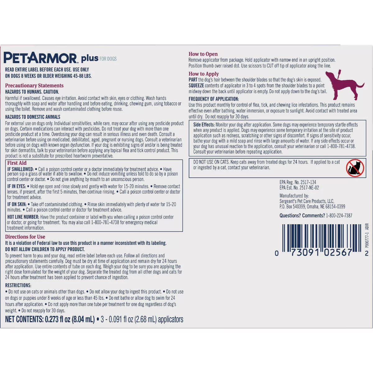 PetArmor Plus For Dogs 45 to 88 Lb. Flea & Tick Topical Treatment (3-Pack) - photo 2