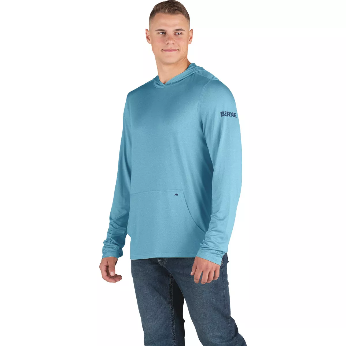 Berne Men's 2XL Heathered Blue Jay Long Sleeve Hooded UPF Sun Shirt