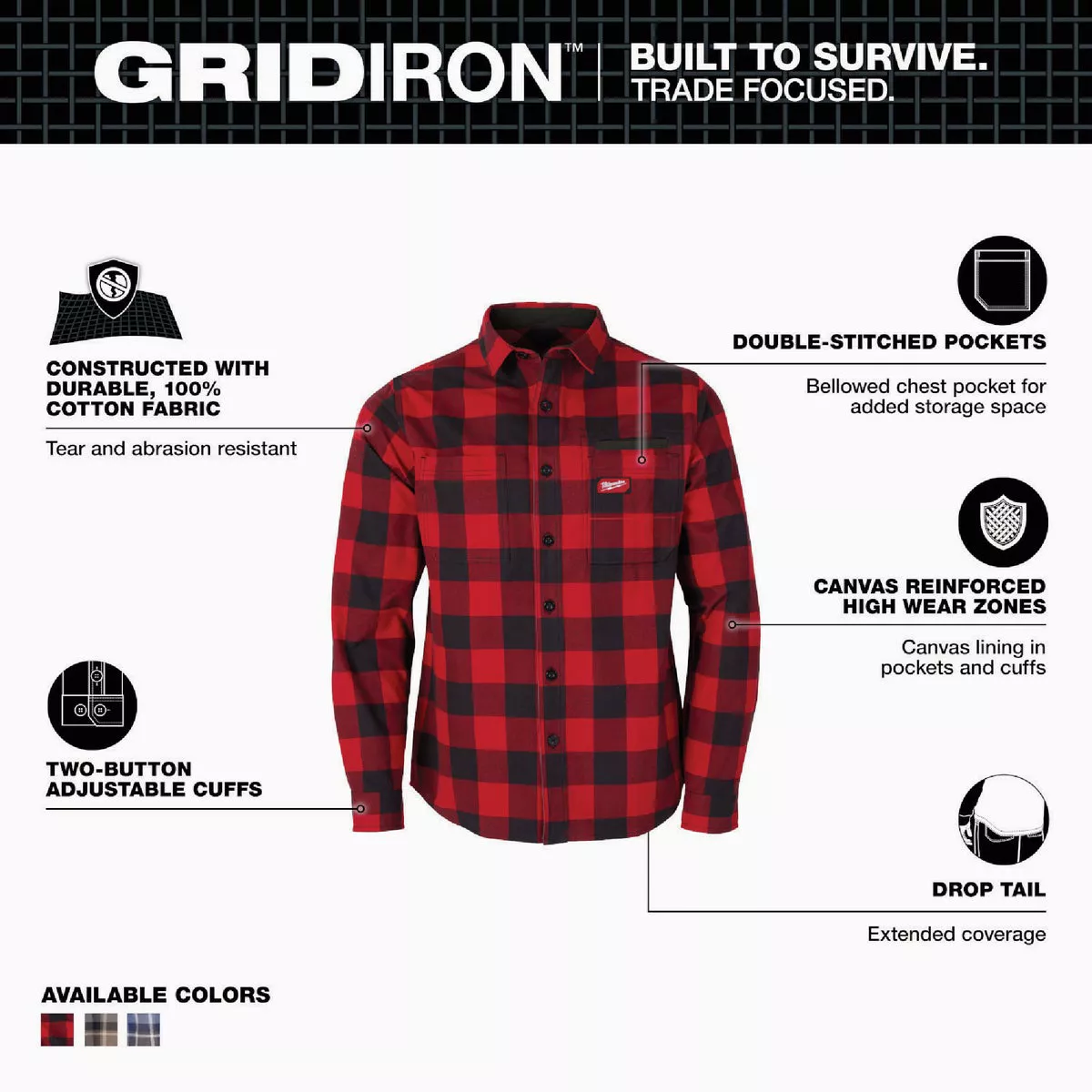 Milwaukee GridIron Men's 2XL Red Long Sleeve Flannel Shirt - photo 2