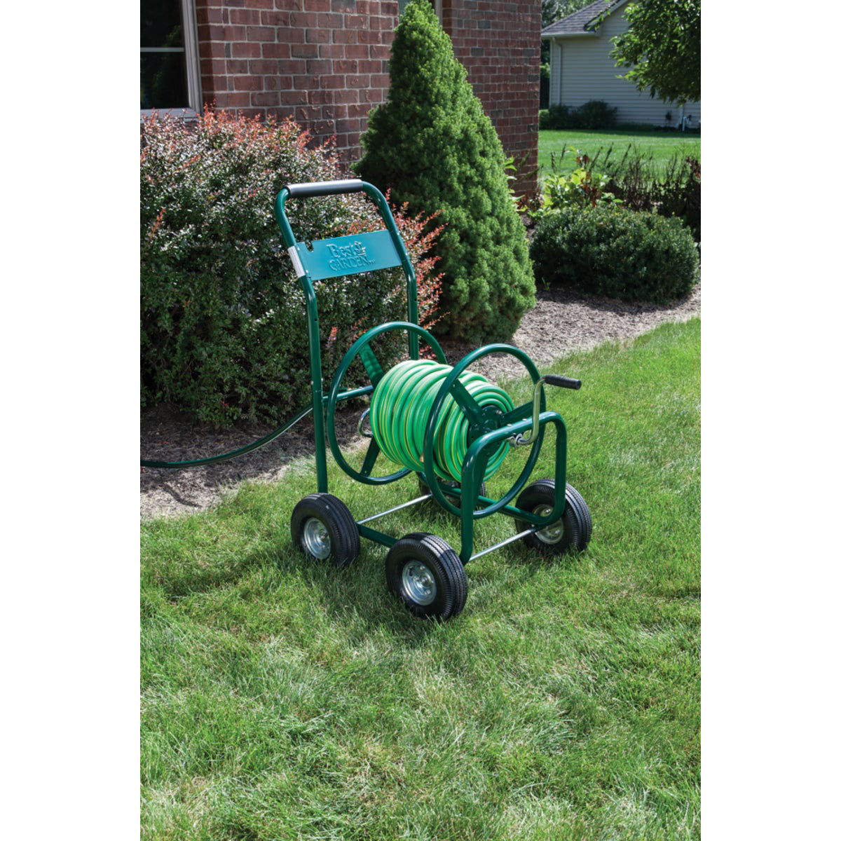 Best Garden 300 Ft. x 5/8 In. Green Metal 4-Wheel Portable Hose Reel