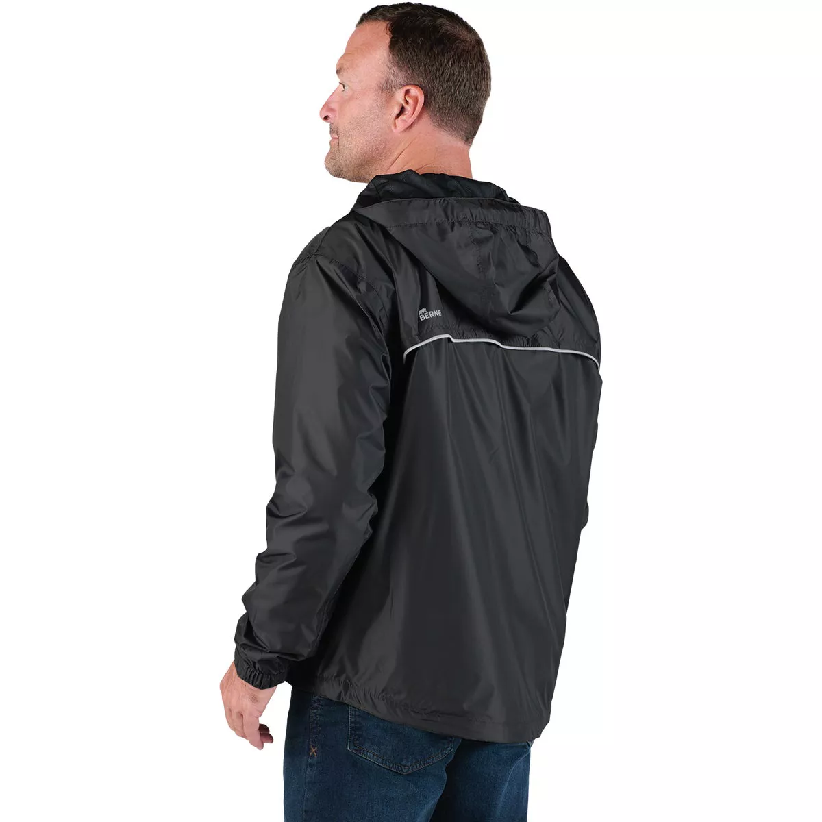 Berne Coastline Men's Medium Black Lightweight Hooded Rain Jacket - photo 4