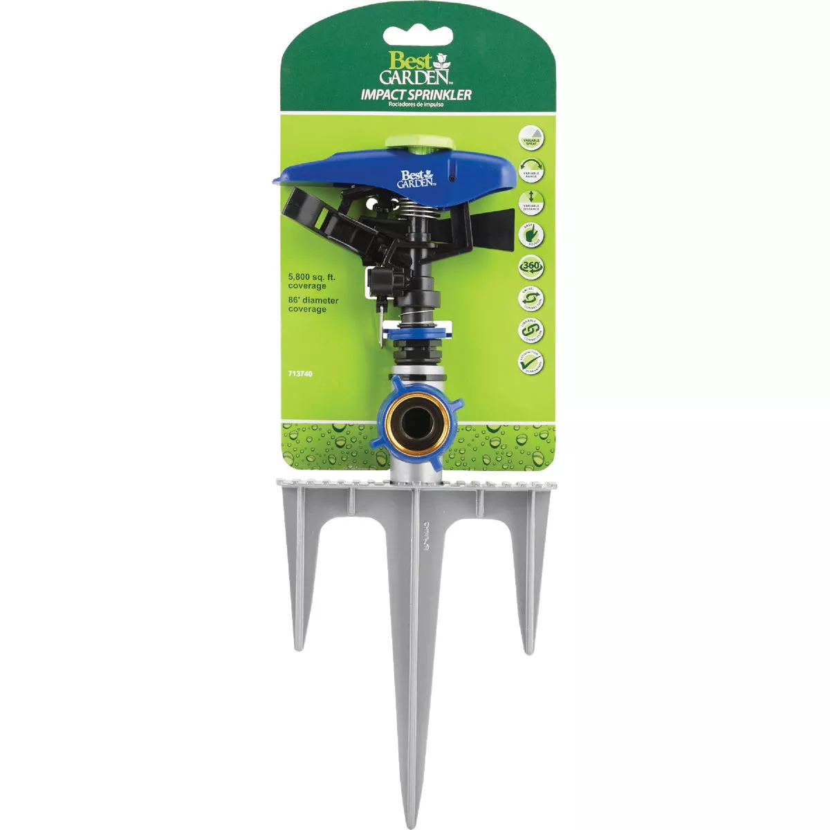 Best Garden Poly & Metal 5800 Sq. Ft. Triple Spike Impulse Sprinkler - photo 2