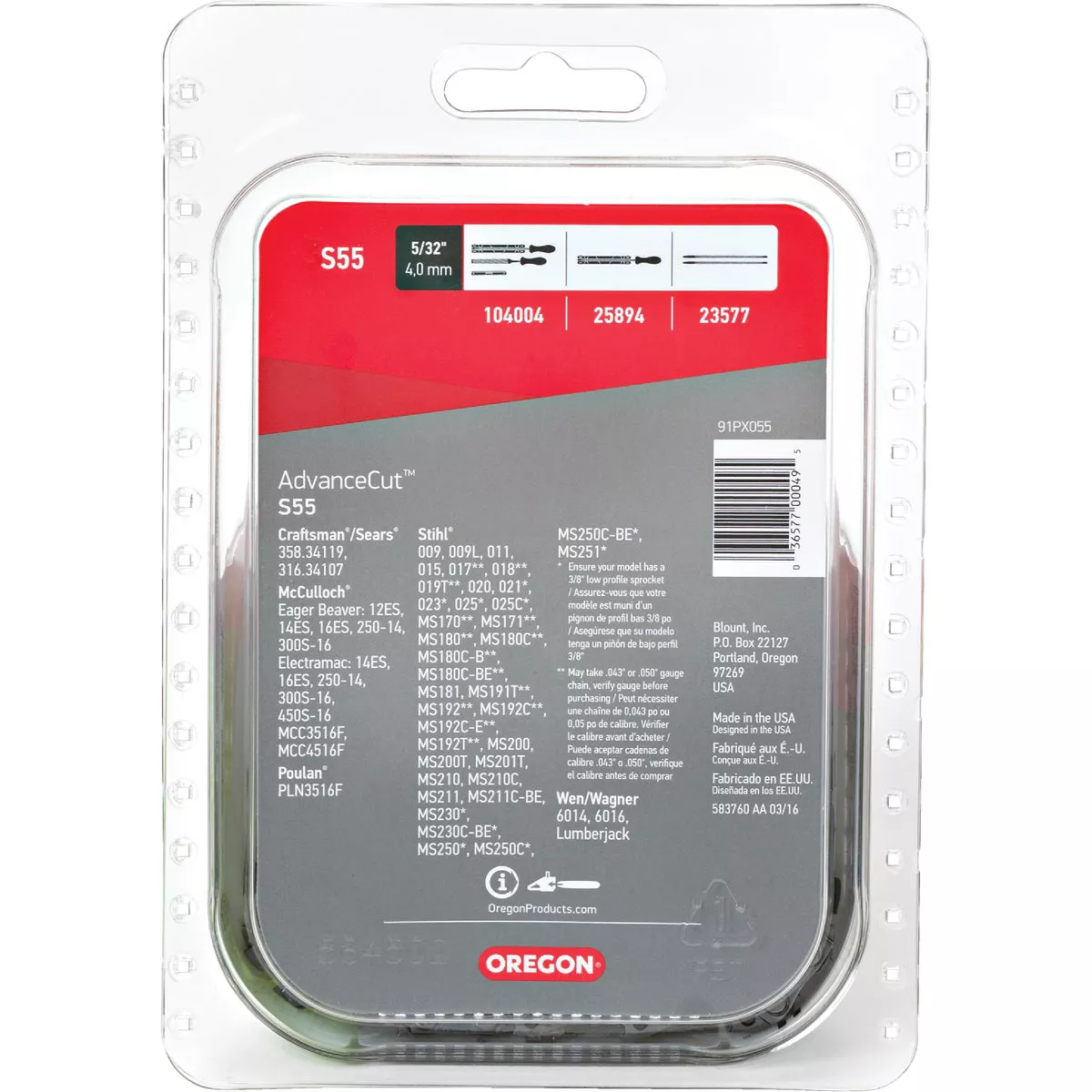 Oregon S55 AdvanceCut Chainsaw Chain for 16-Inch Bar -55 Drive Links fits McCulloch, Stihl, Wagner and more - photo 2