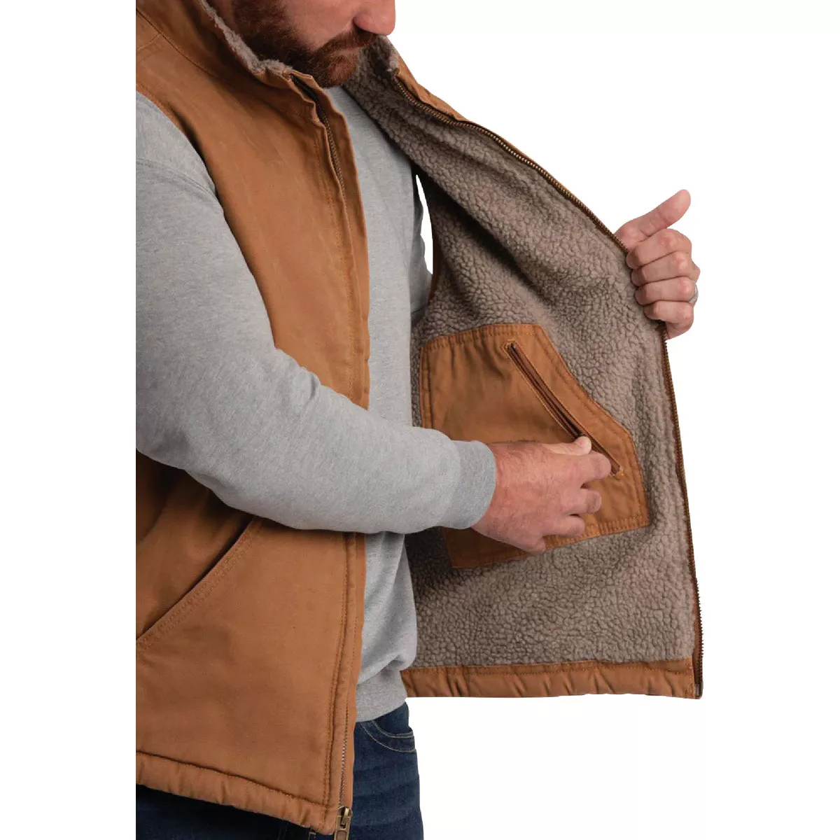 Berne Heartland Men's Large Brown Sherpa-Lined Washed Duck Vest - photo 4