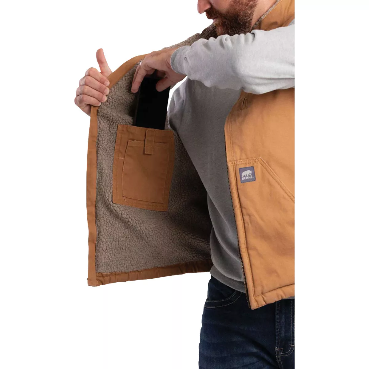 Berne Heartland Men's Large Brown Sherpa-Lined Washed Duck Vest - photo 5