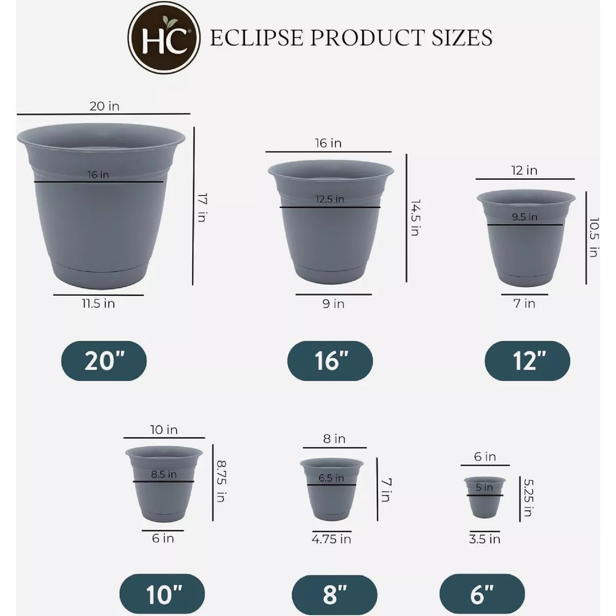 HC Companies Eclipse 8 In. Warm Gray Planter with Saucer - photo 4