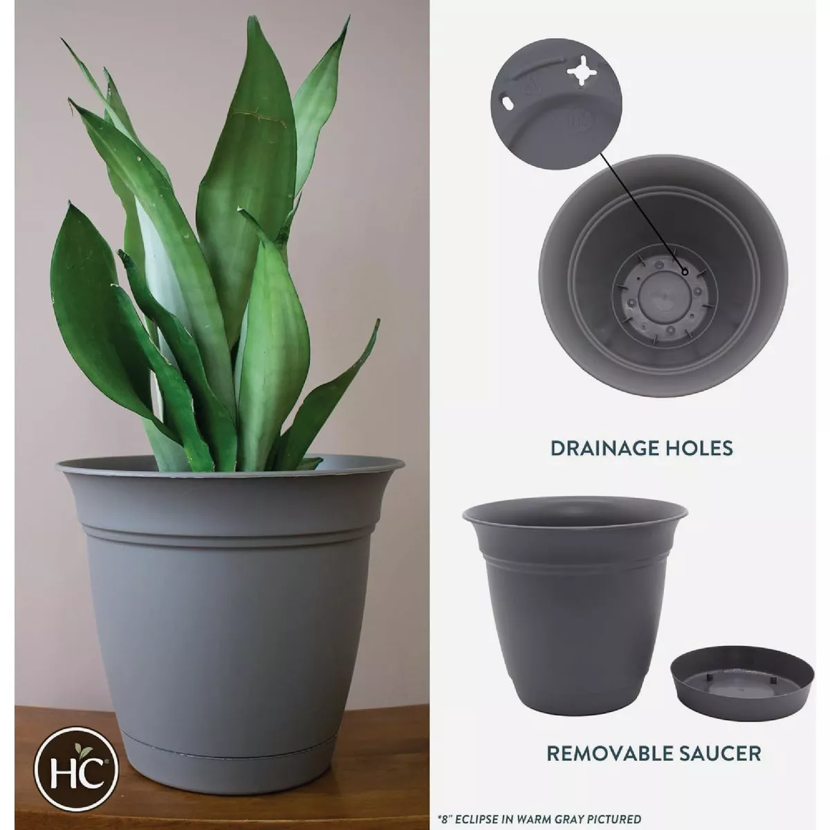 HC Companies Eclipse 8 In. Warm Gray Planter with Saucer - photo 2