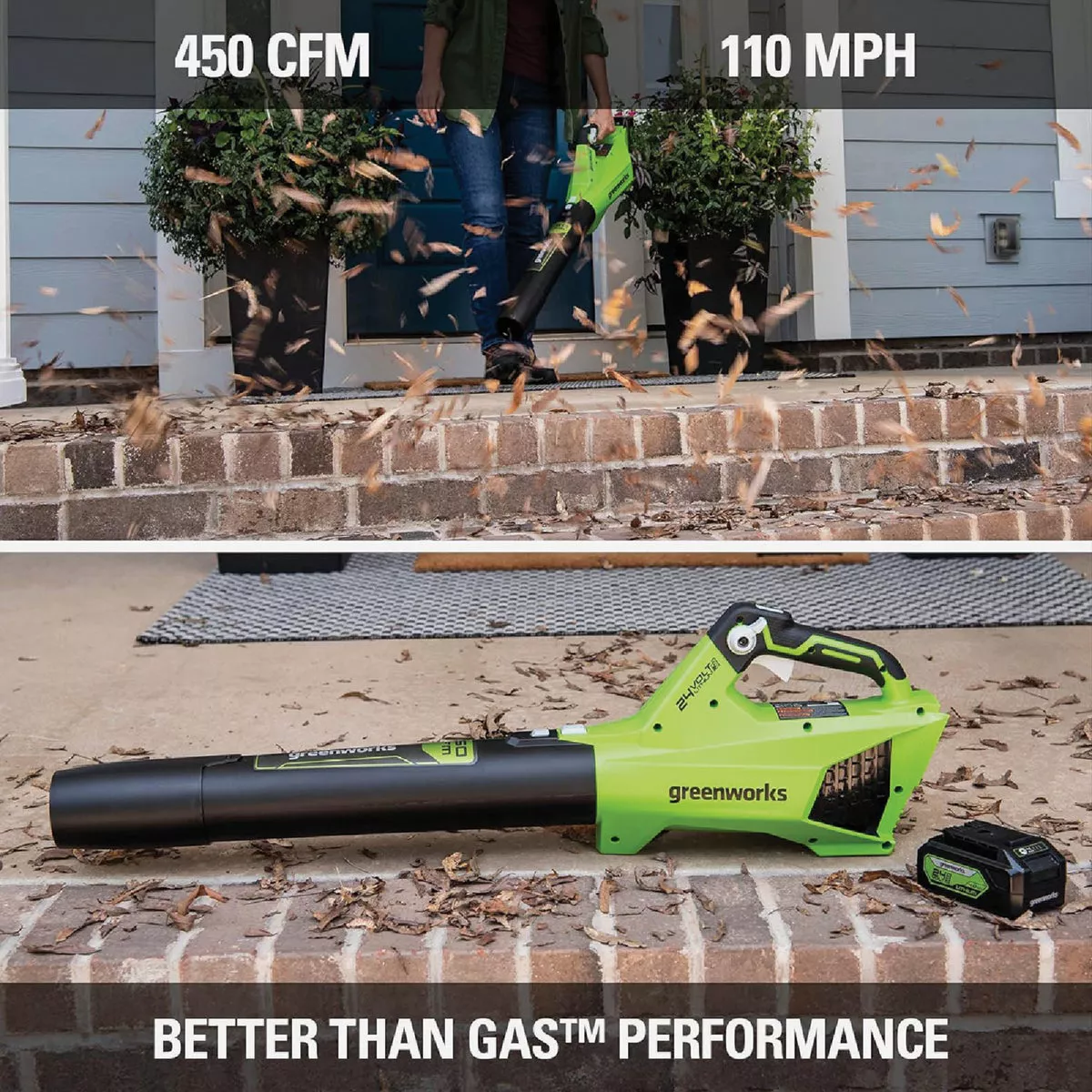Greenworks 24V 450 CFM 110 MPH Cordless Brushless Handheld Leaf Blower with 4.0 Ah Battery & Charger - photo 5
