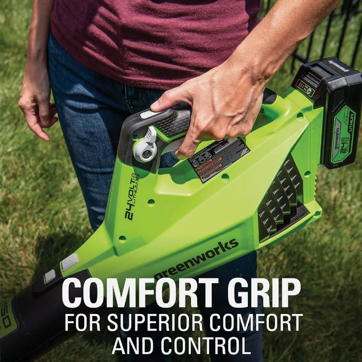 Greenworks 24V 450 CFM 110 MPH Cordless Brushless Handheld Leaf Blower with 4.0 Ah Battery & Charger - photo 3