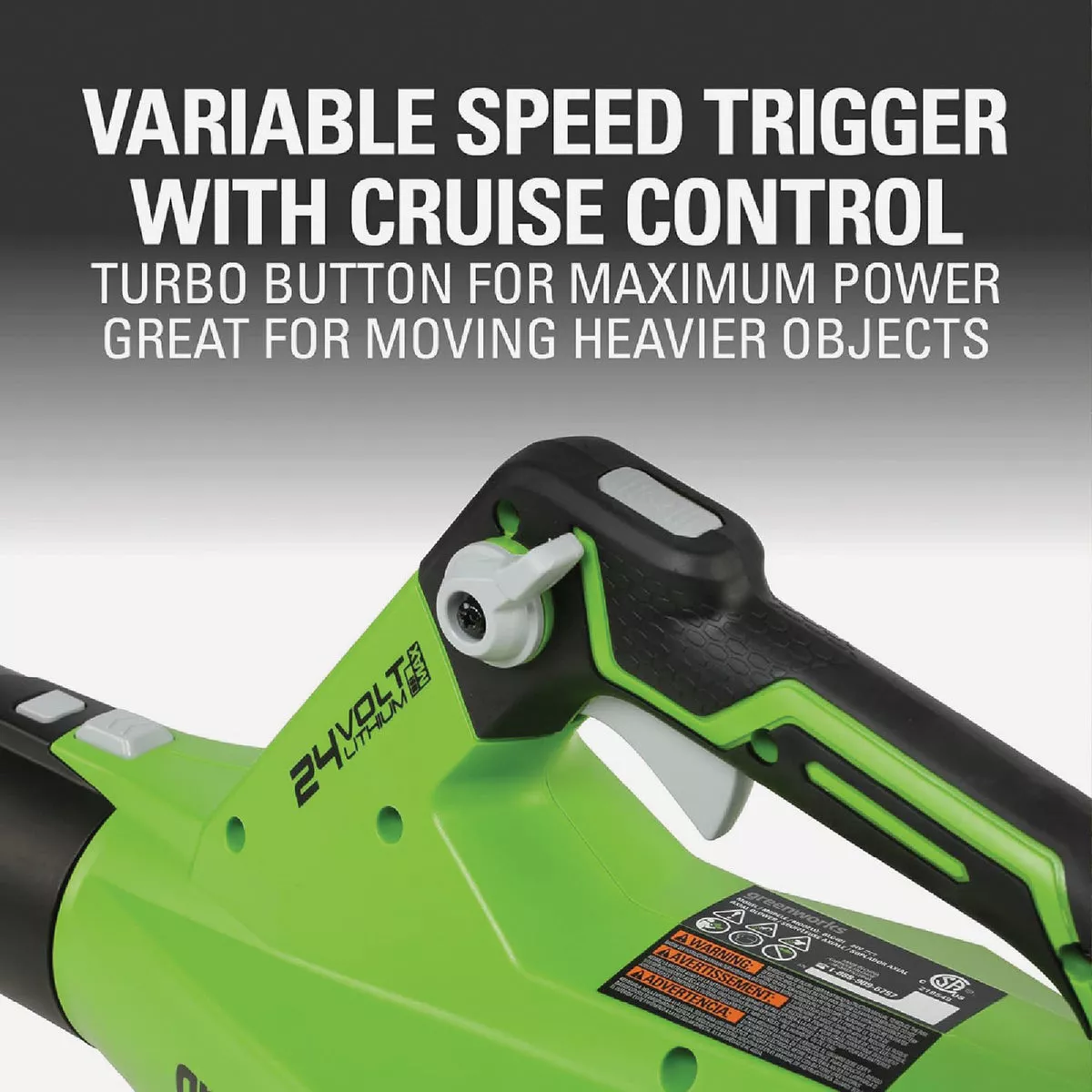 Greenworks 24V 450 CFM 110 MPH Cordless Brushless Handheld Leaf Blower with 4.0 Ah Battery & Charger - photo 9