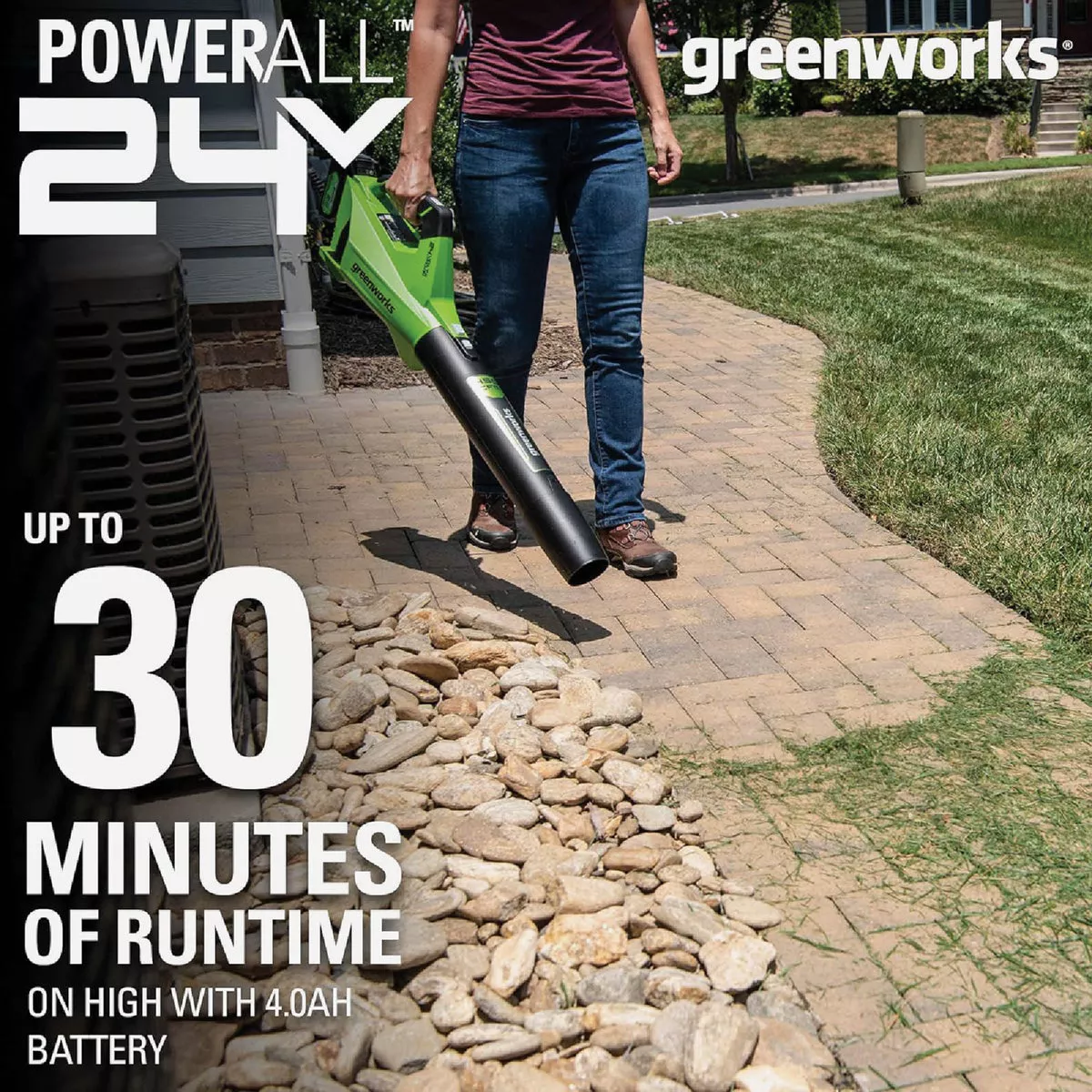Greenworks 24V 450 CFM 110 MPH Cordless Brushless Handheld Leaf Blower with 4.0 Ah Battery & Charger - photo 2